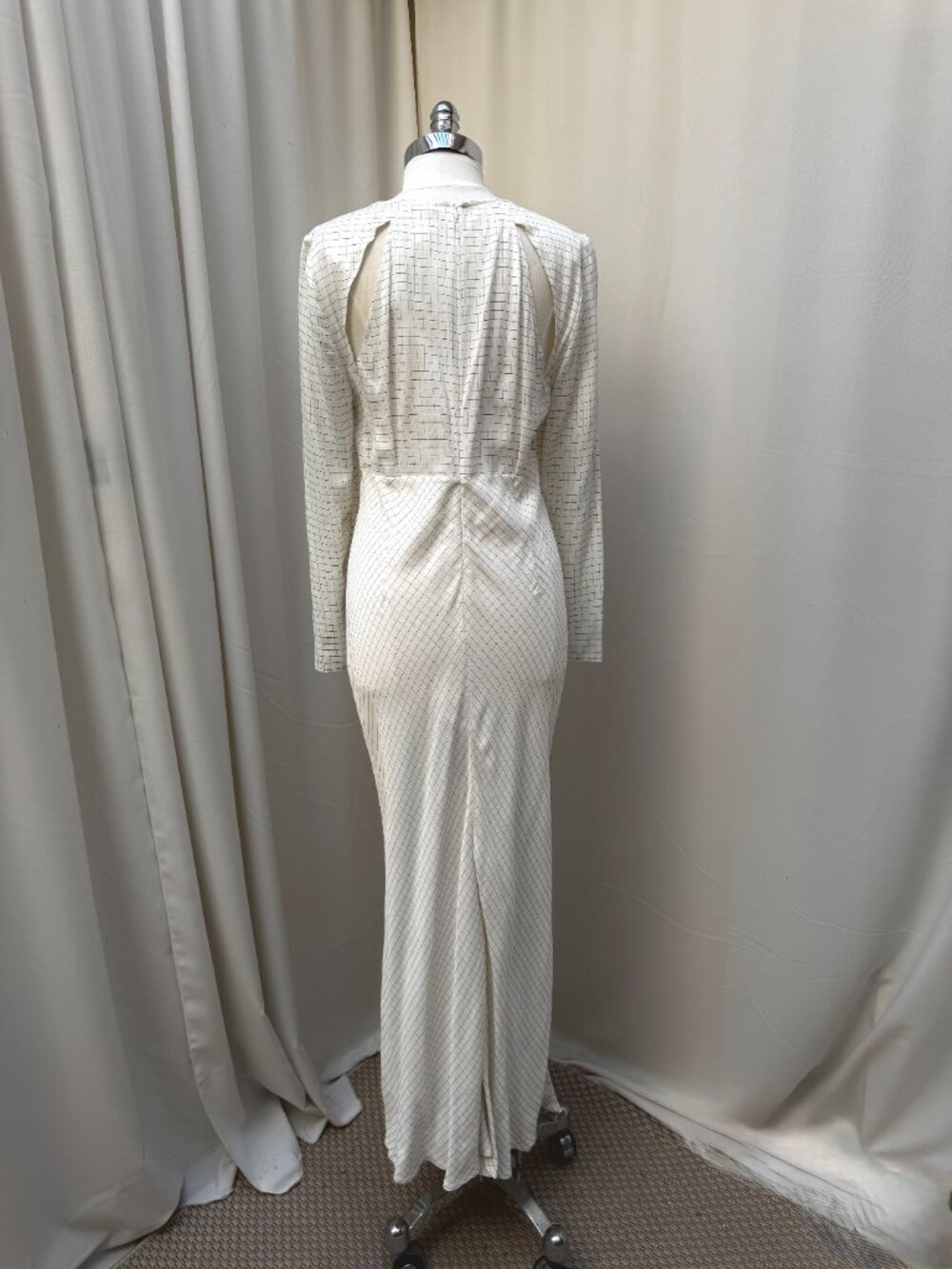 ASOS NWT White Grid Print Ruched Maxi Dress Open Back Wedding Guest Prom Size 10 - Picture 8 of 9